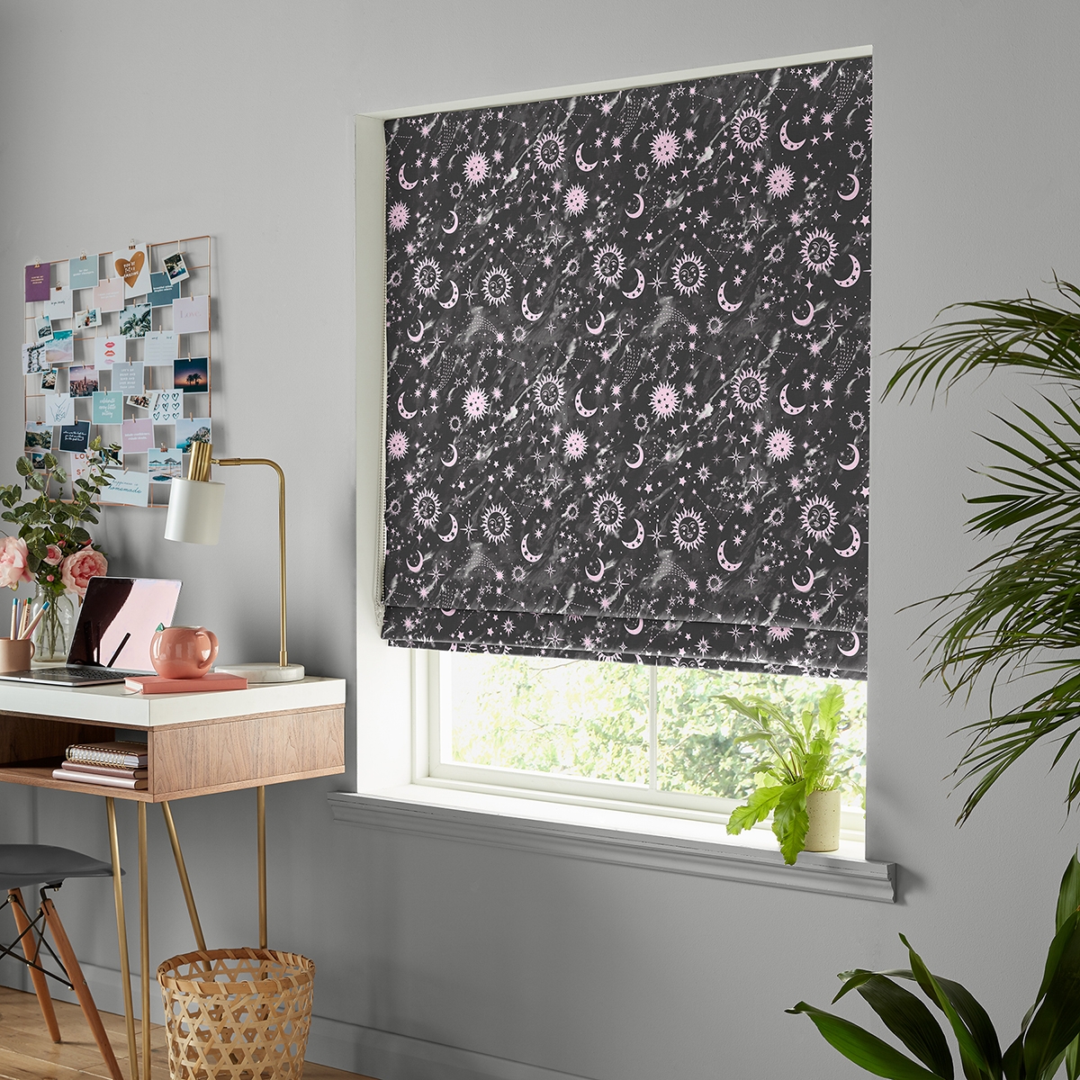 Product photograph of Marble Celestial Black And Pink Roman Blind from Choice Furniture Superstore.